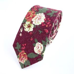 Men's Burgundy Bohemian Floral Slim Necktie